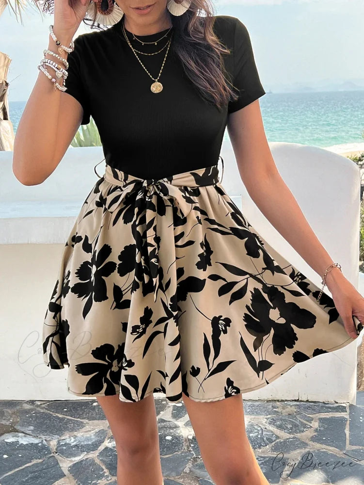 Retro Spliced High Waist Floral Print Dress oldfloraldress-250126