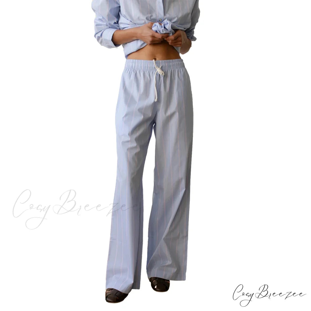 Retro Striped Fastened High-Waist Straight Pant BLUE / S pant-250223