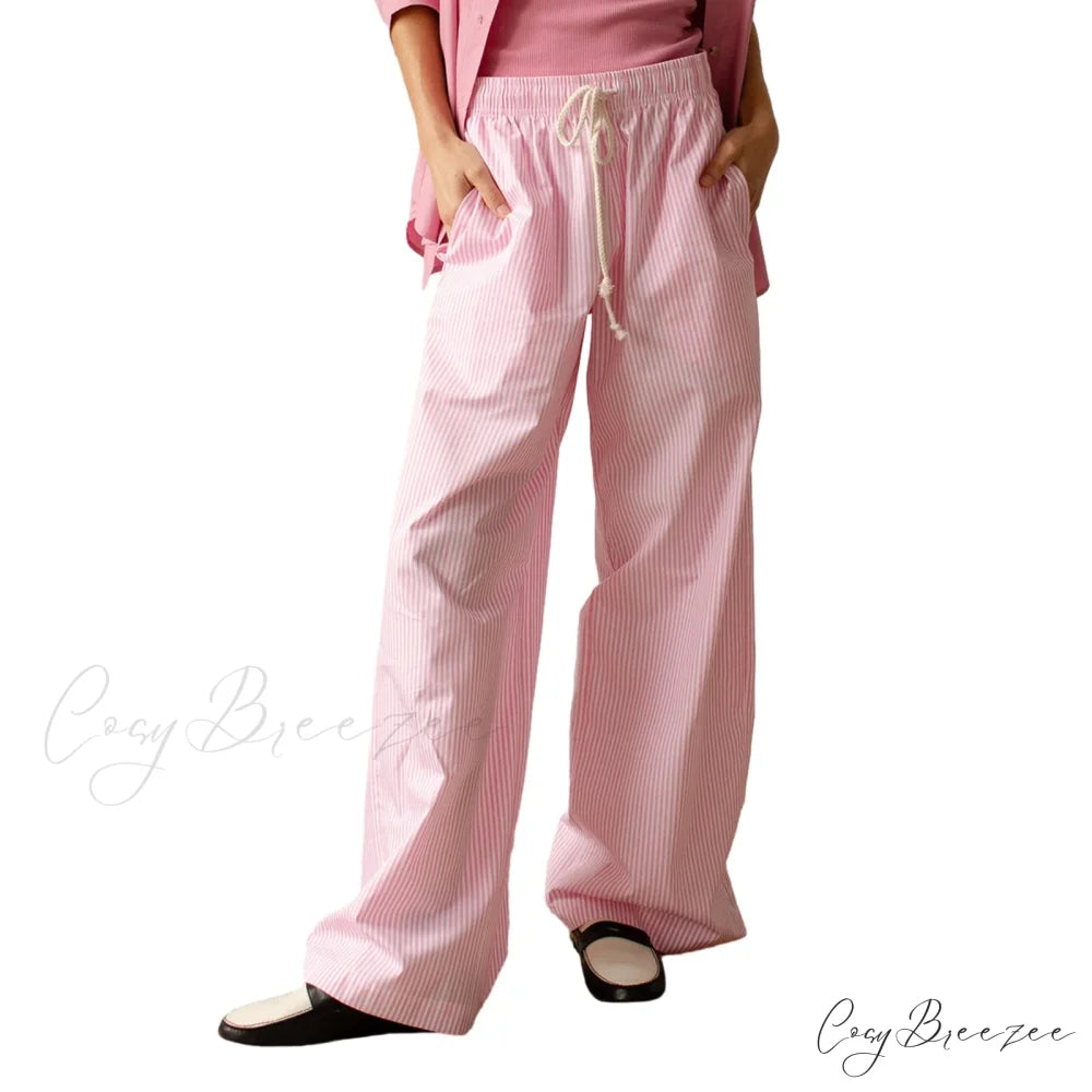 Retro Striped Fastened High-Waist Straight Pant PINK / S pant-250223