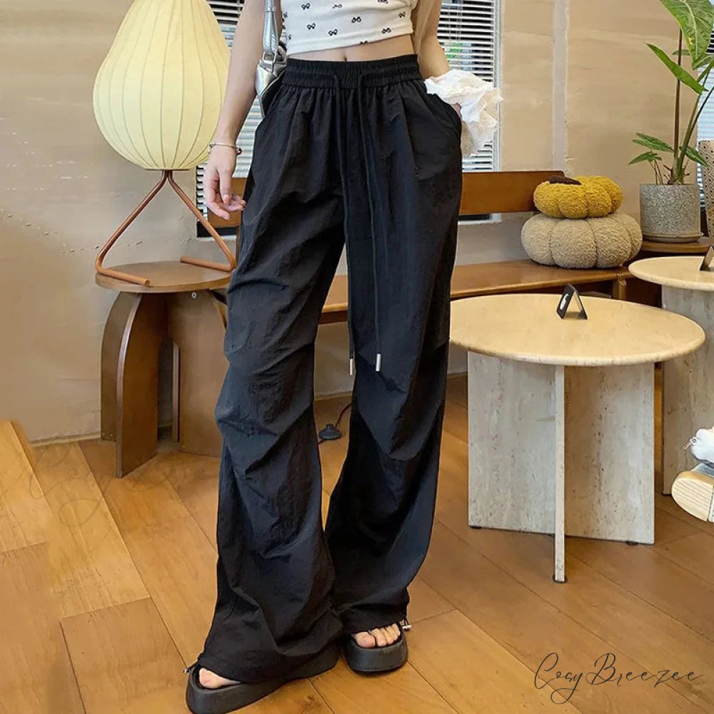 Retro Striped Oversized Baggy Jogger Pant Black / S pant-250223