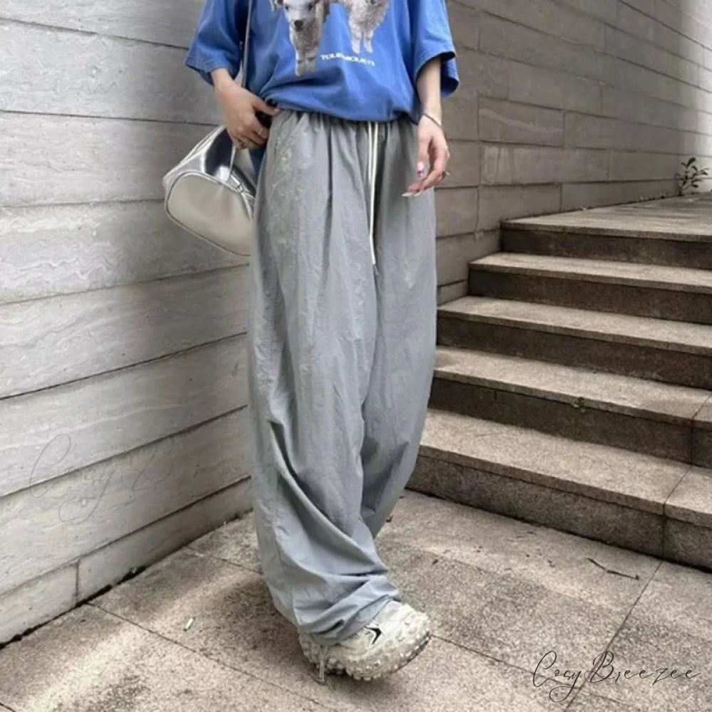 Retro Striped Oversized Baggy Jogger Pant Gray / S pant-250223