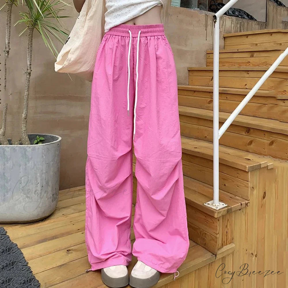 Retro Striped Oversized Baggy Jogger Pant Pink / S pant-250223