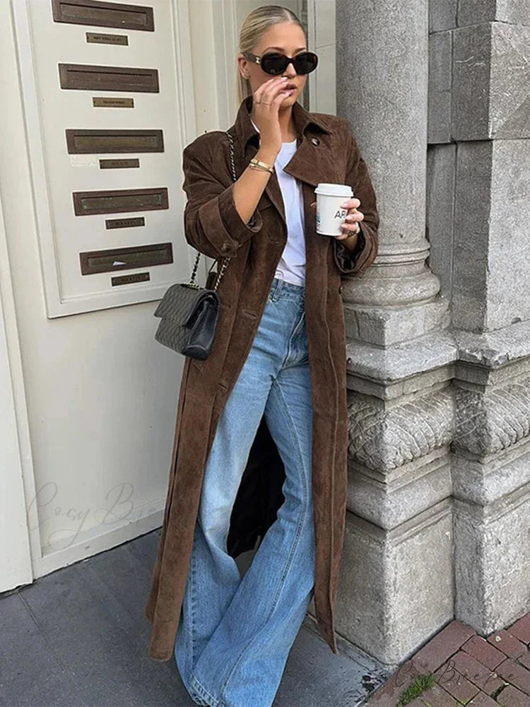 Retro Suede Windbreak Double-Breasted Coat Brown / S overcoats-241228