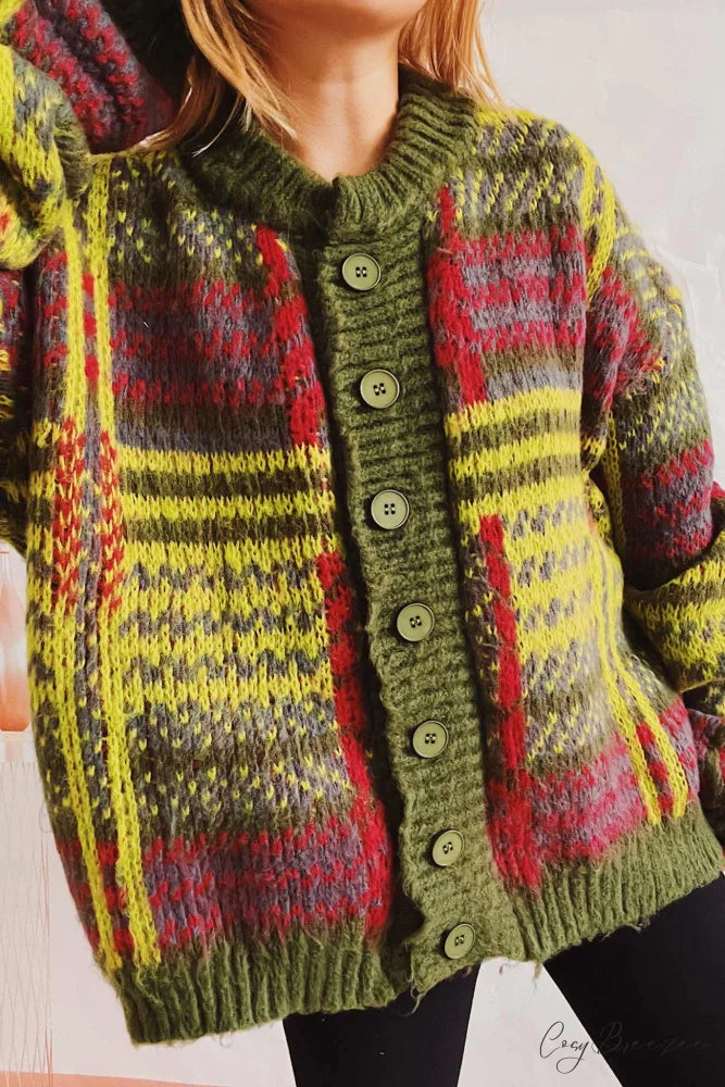 Retro with Striped Cardigan Contrast Green / XL