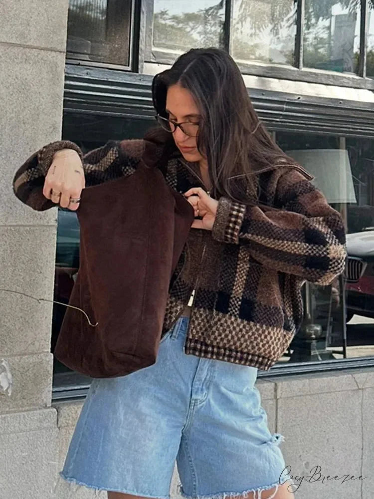 Retro Zipper Loose Long Sleeve Knit Cardigan cardiagn-250126