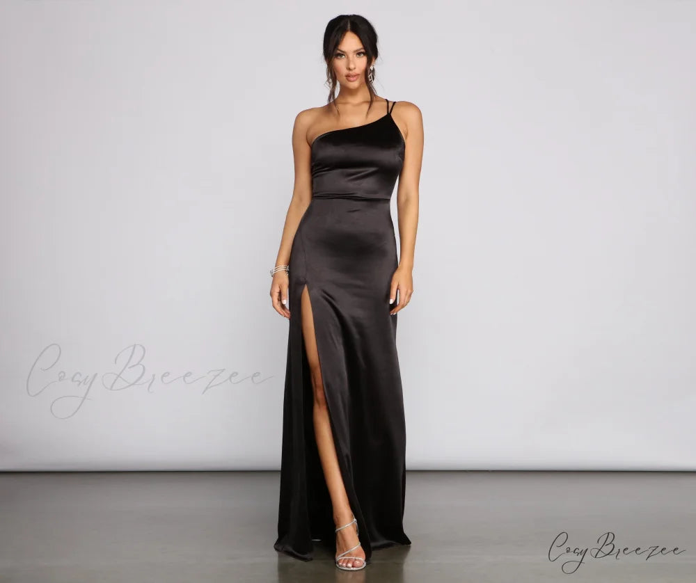 Rhiannon Elegant Satin Dress BLACK / S