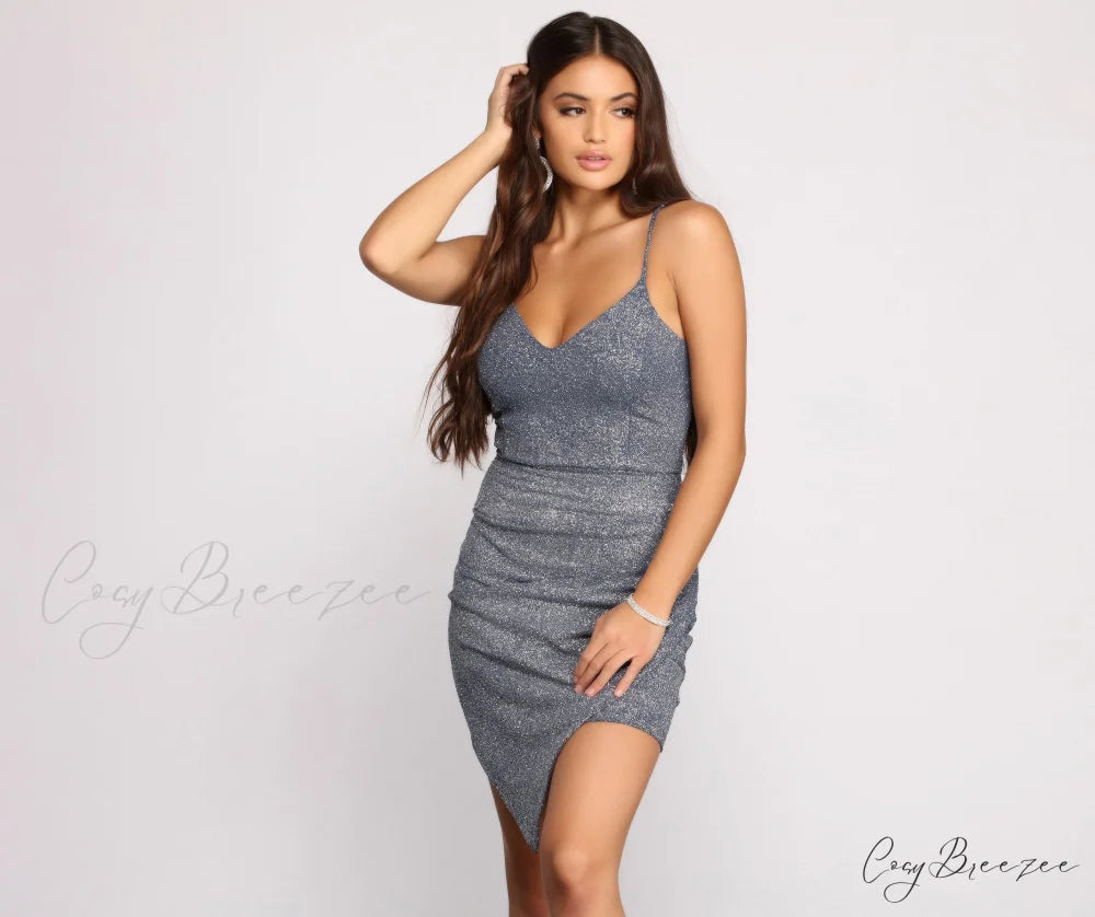Rhine And Shine Charming Glitter Mini Dress NAVY / XS