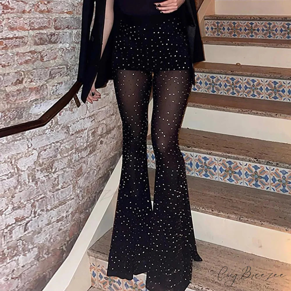 Rhinestone Bootcut Streetwear Pants Black / S pants-241228