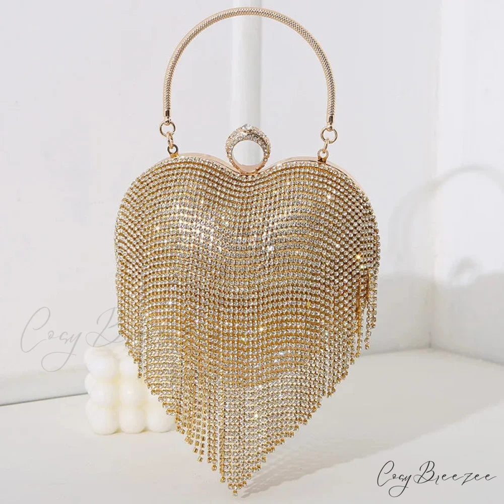Rhinestone Heart Pattern Silver Evening Clutch Wedding Bridal Purse Gold / Mini(Max Length<20cm) clutchbag-250126