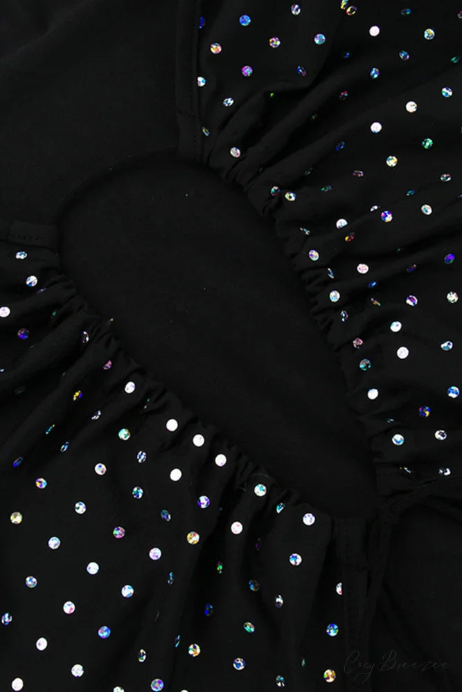 Rhinestone Mesh Cutout Dress