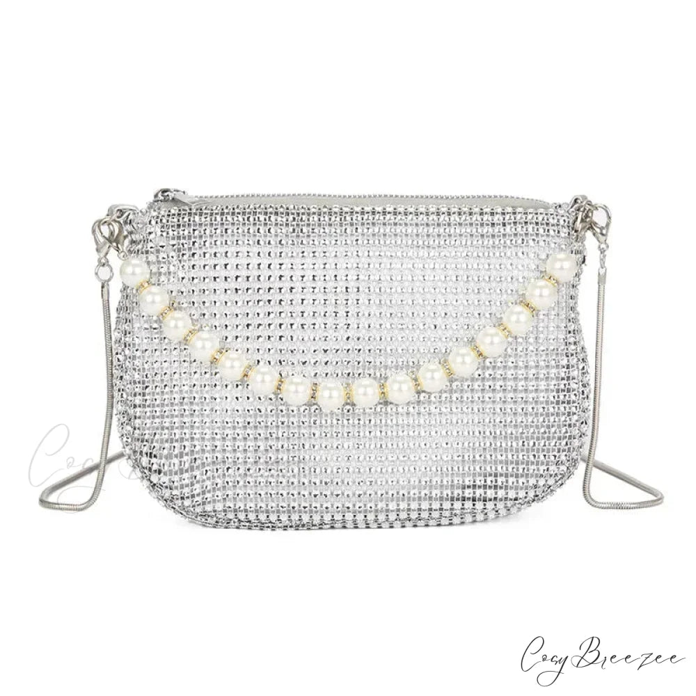 Rhinestone Pearl Evening Tote Silver clutchbag-250126