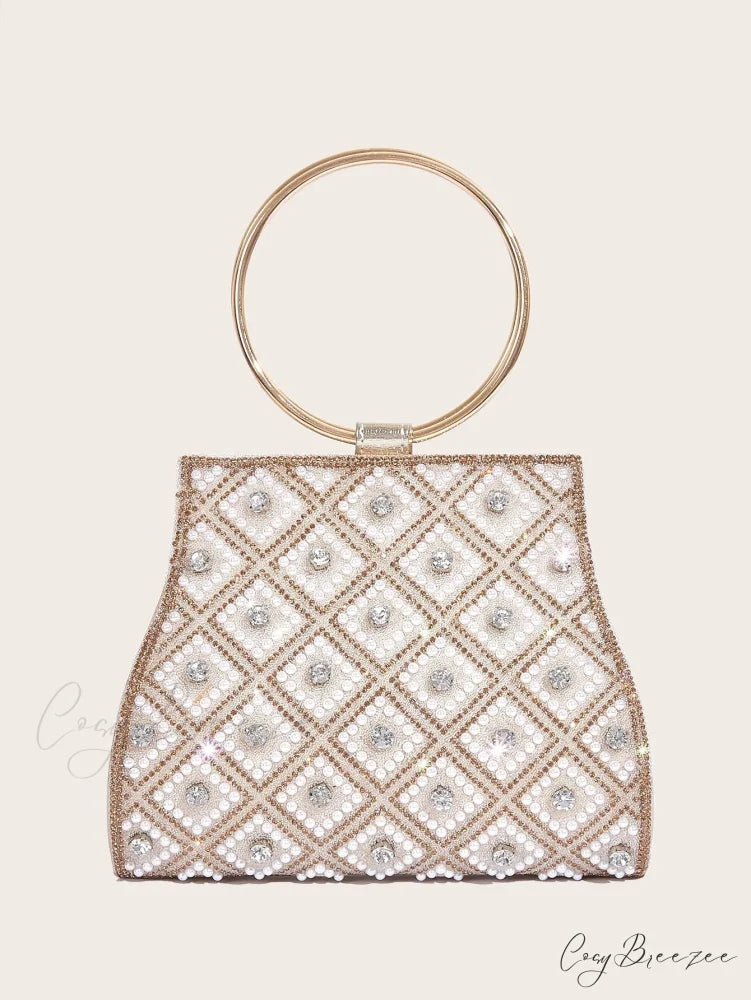 Rhinestone PU Leather Party Wedding Fashion Clutch Bag Gold clutchbag-250126