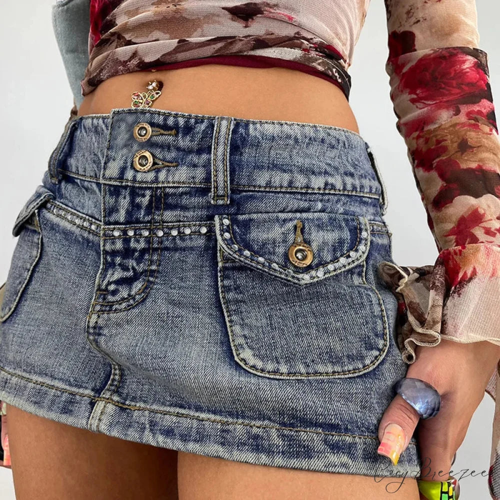 Rhinestone Punk Pocket Skirt skirts-250223