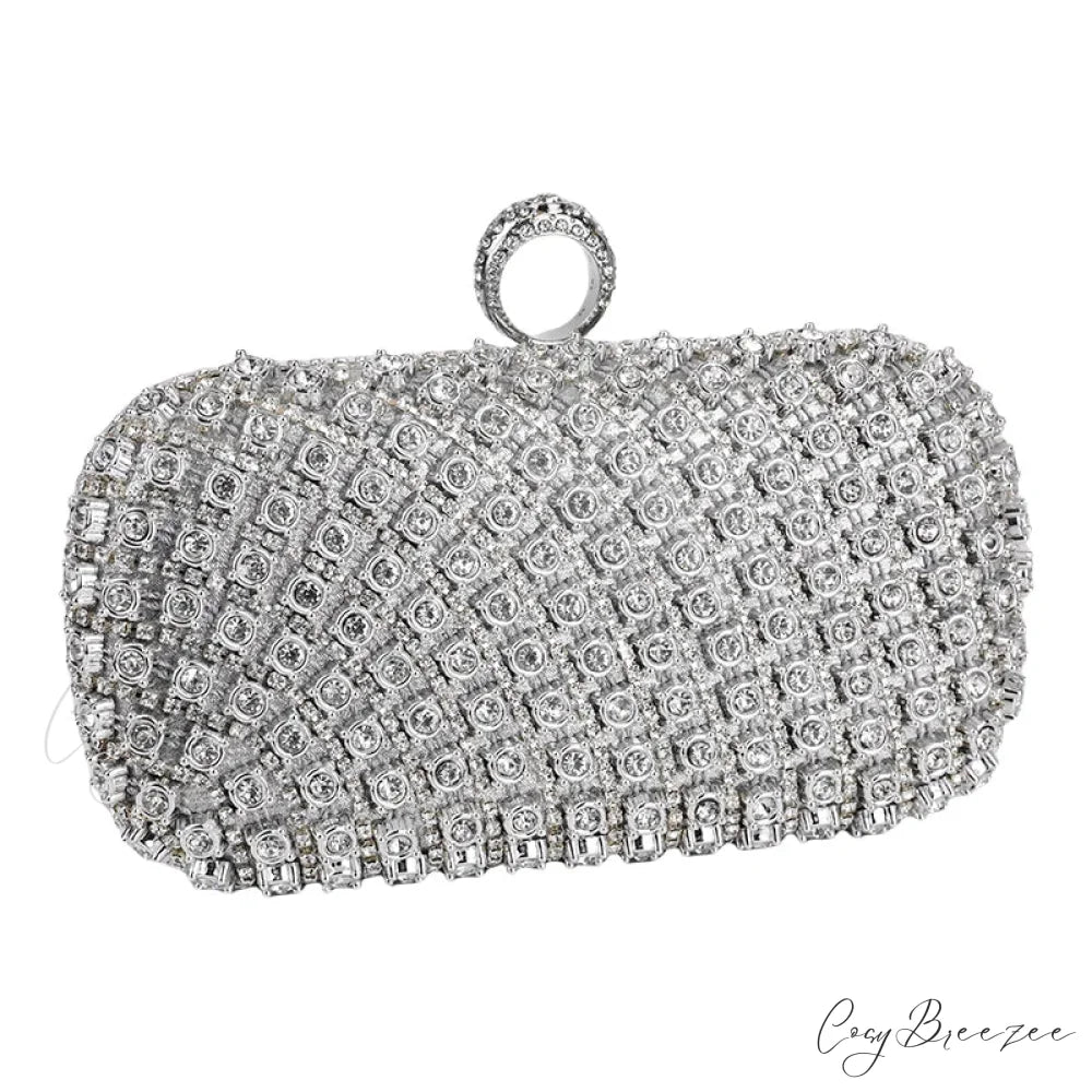 Rhinestone Square Purse Designer Bag Silver clutchbag-250126