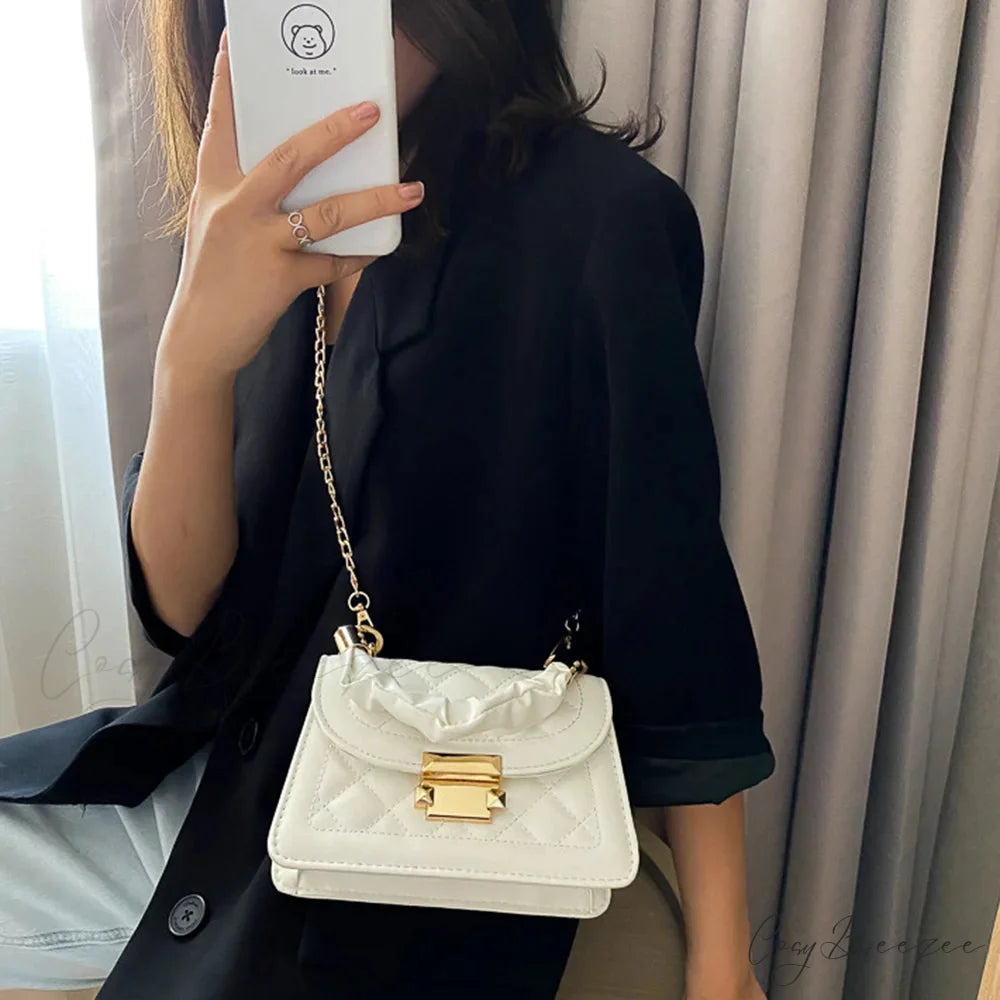Rhomboid Chain PU Leather Messenger Handbag handbag-250126