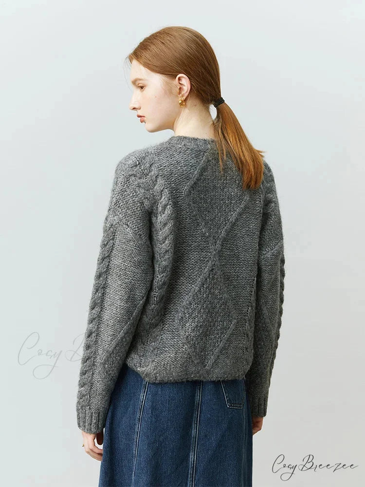 Rhombus Pattern Twist Knitted Pullover Sweater swraters-241228