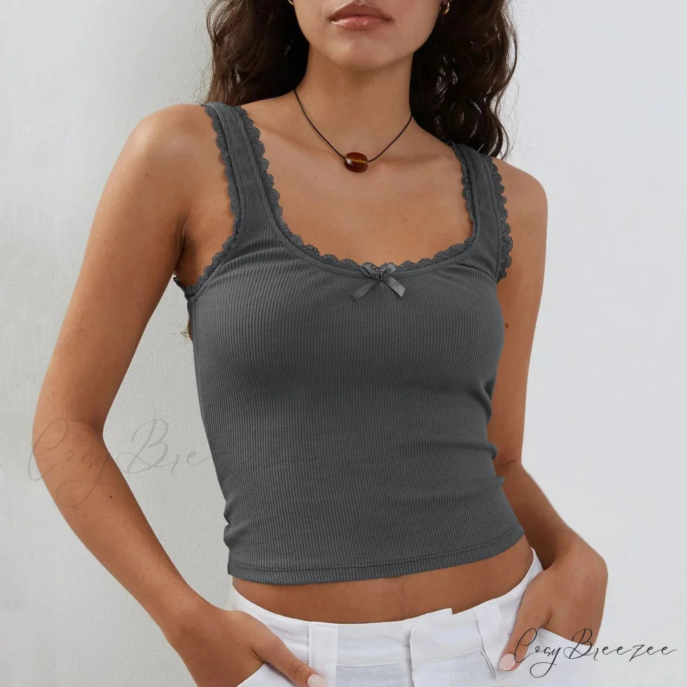 Ribbed Bowknot O-Neck Crop Top dark grey / S croptop-250223