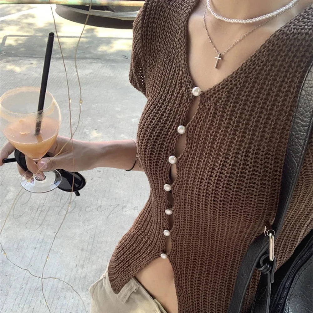 Ribbed Button Knit Crop Top croptop-250223