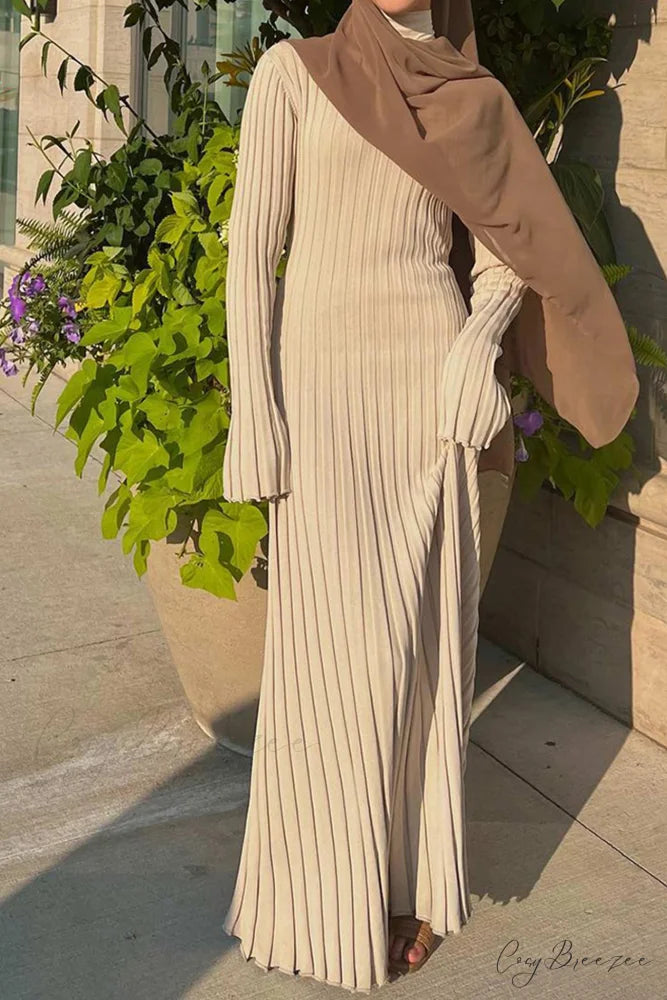 Ribbed Knit Tie-waist Dress Khaki / S