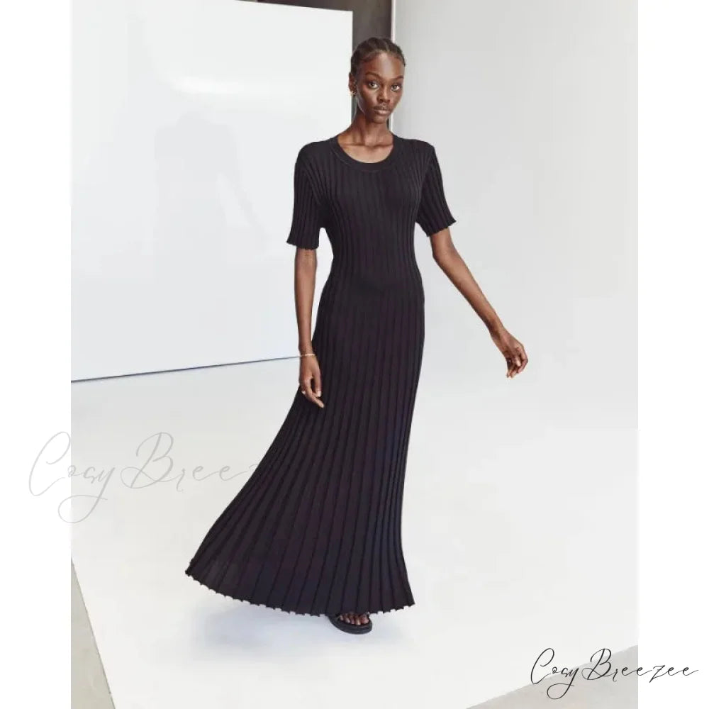 Ribbed Short Stylish Sleeve Maxi Dress