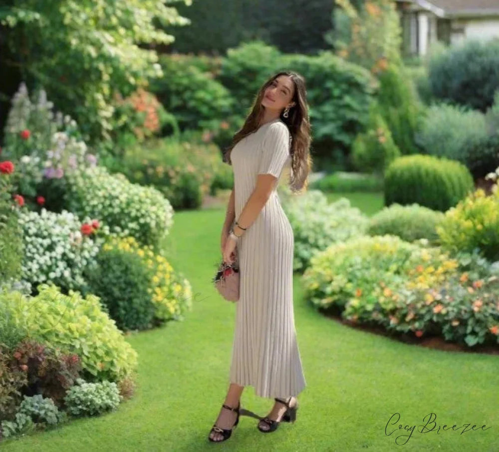 Ribbed Short Stylish Sleeve Maxi Dress