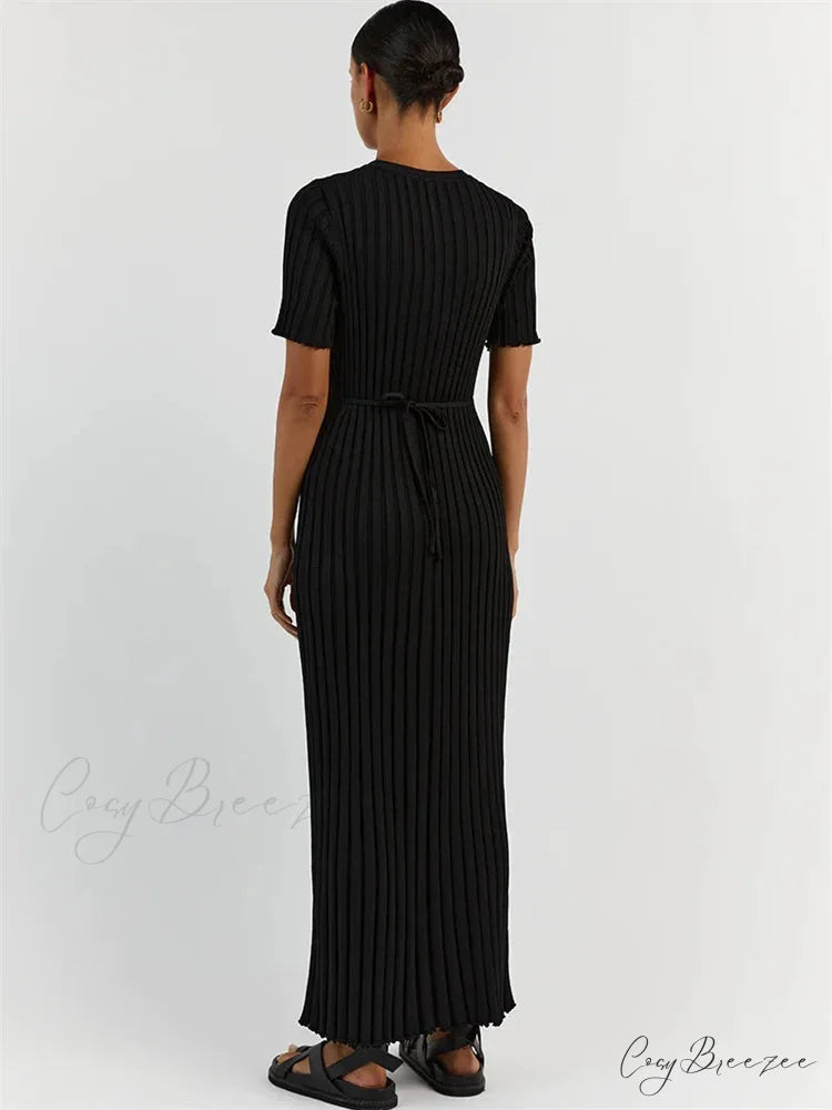 Ribbed Short Stylish Sleeve Maxi Dress