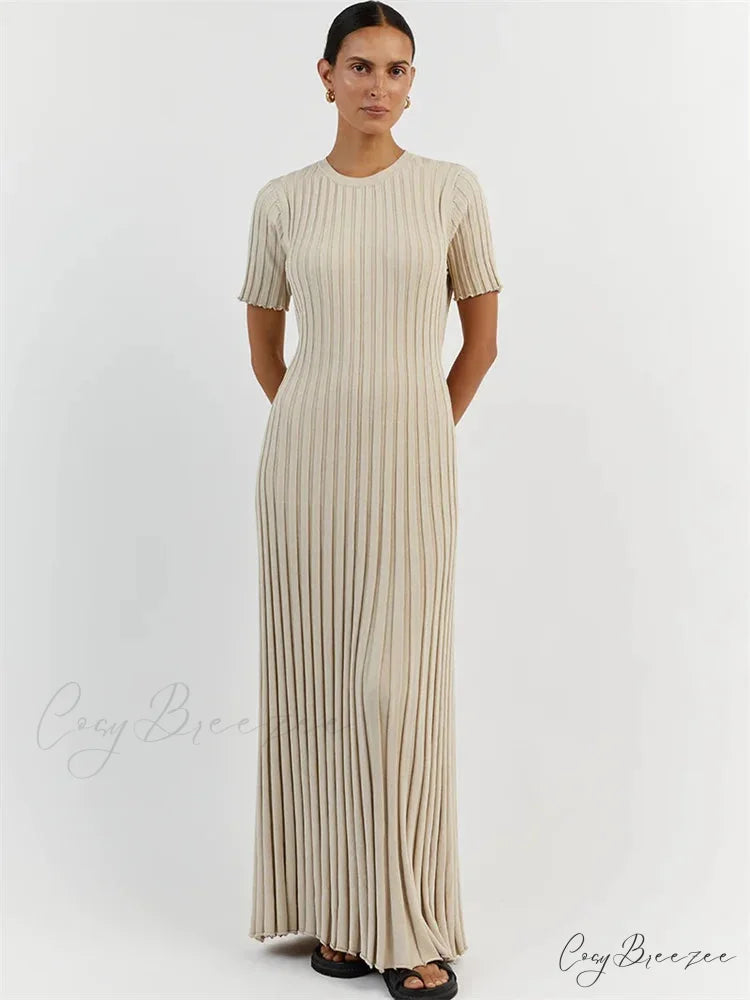 Ribbed Short Stylish Sleeve Maxi Dress