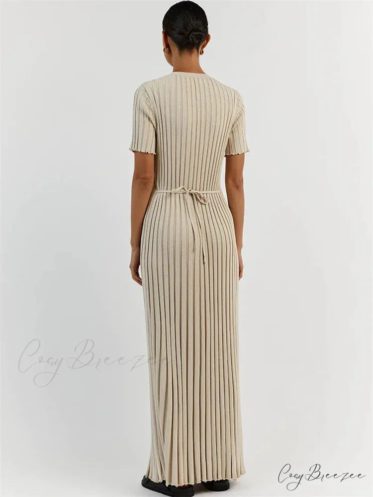 Ribbed Short Stylish Sleeve Maxi Dress