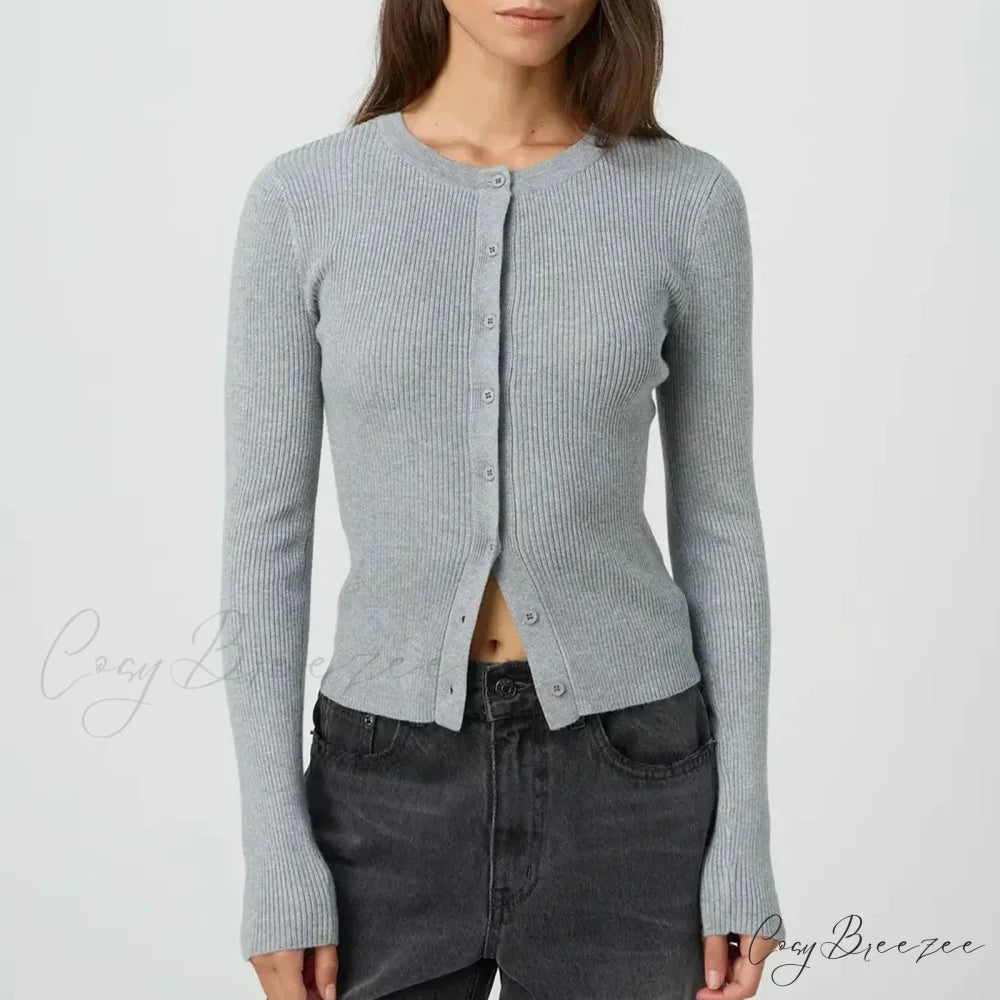 Ribbed Slim Button-Up Full Sleeve Cardigan cardigans-241228