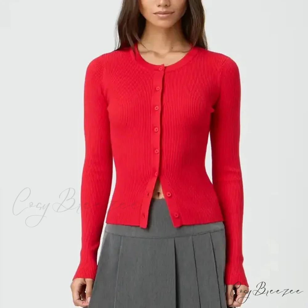 Ribbed Slim Button-Up Full Sleeve Cardigan cardigans-241228