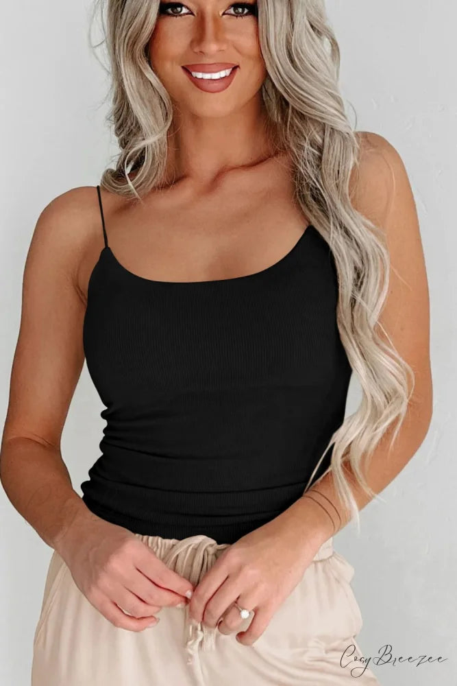 Ribbed Tank Scoop Neck Top Black / S