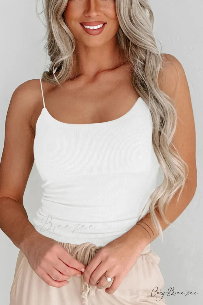 Ribbed Tank Scoop Neck Top White / S