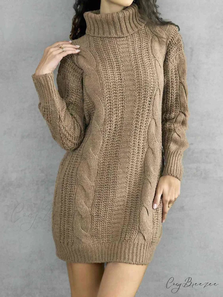 Ribbed Turtleneck Sweater Dress
