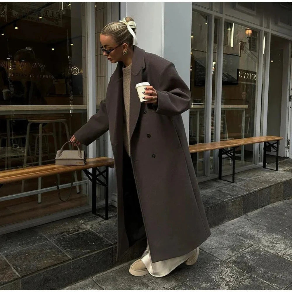 Ribbed Woolen Double-Breasted Coat grey 1 / S overcoats-241228