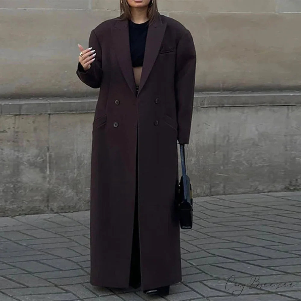 Ribbed Woolen Double-Breasted Coat grey / S overcoats-241228