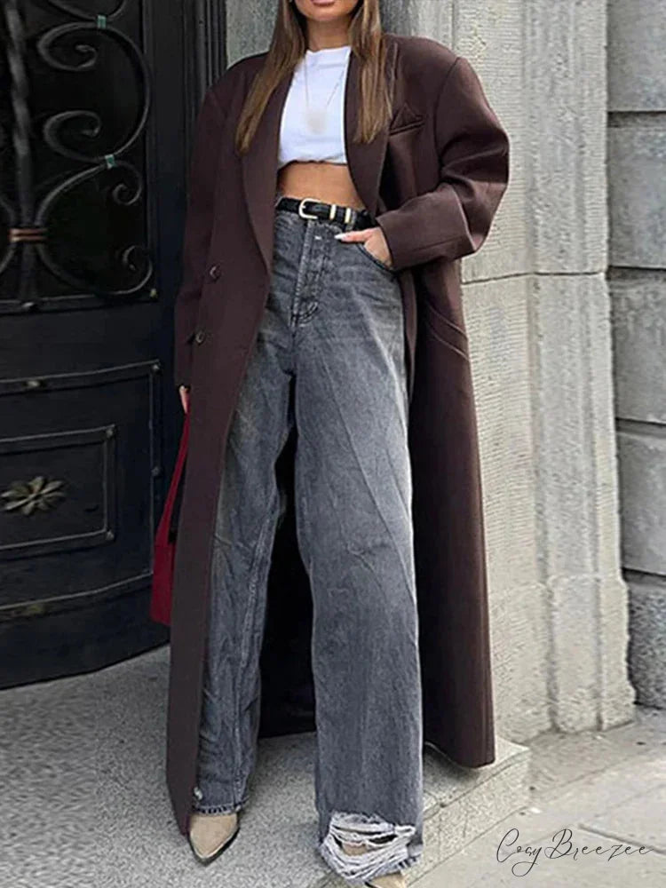 Ribbed Woolen Double-Breasted Coat overcoats-241228