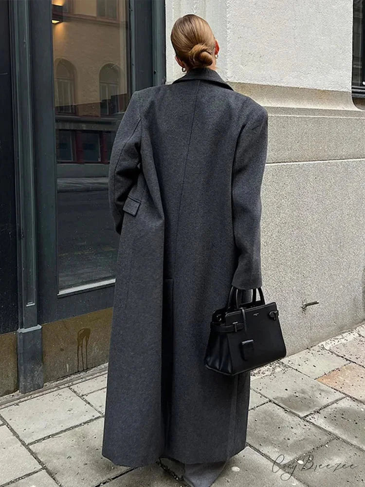 Ribbed Woolen Double-Breasted Coat overcoats-241228