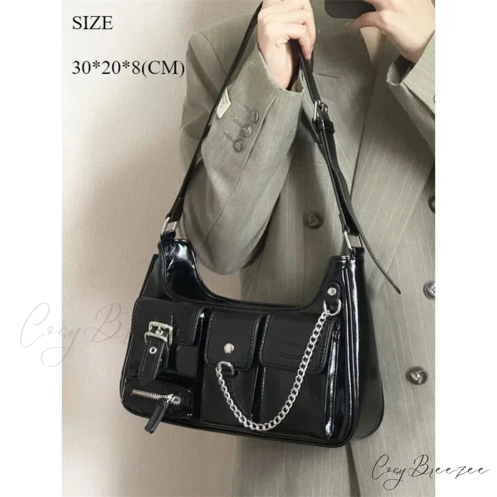 Richme Punk Chain Crossbody Shoulder Bag Black1 shoulder-250126
