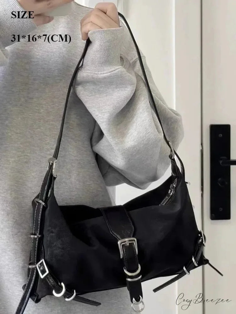Richme Punk Chain Crossbody Shoulder Bag Black3 shoulder-250126