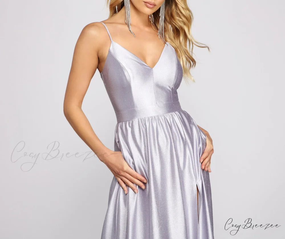 Riley Glitter Satin Charming A-Line Formal Dress