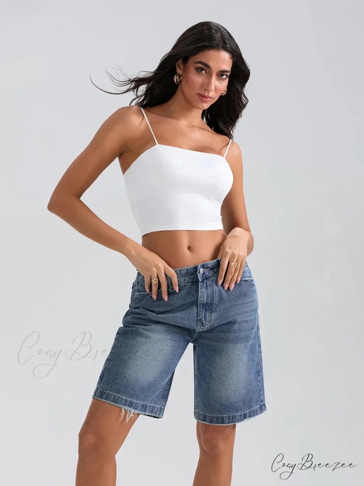 Ripped Button Denim Casual Shorts short-250223