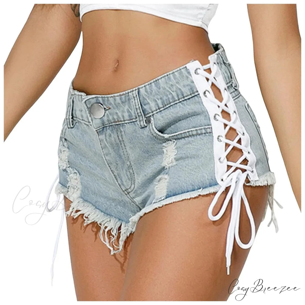 Ripped Hole Hem Denim Hotpants Shorts blue2 / S short-250223
