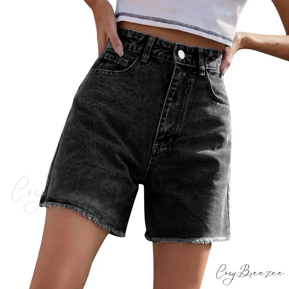 Ripped Hole Hem Denim Hotpants Shorts blue5 / S short-250223