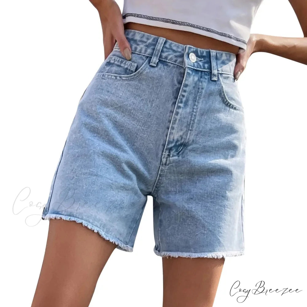 Ripped Hole Hem Denim Hotpants Shorts blue6 / S short-250223