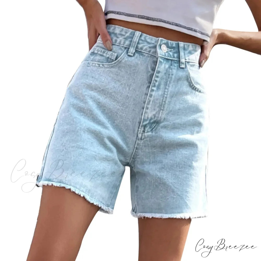 Ripped Hole Hem Denim Hotpants Shorts blue8 / S short-250223