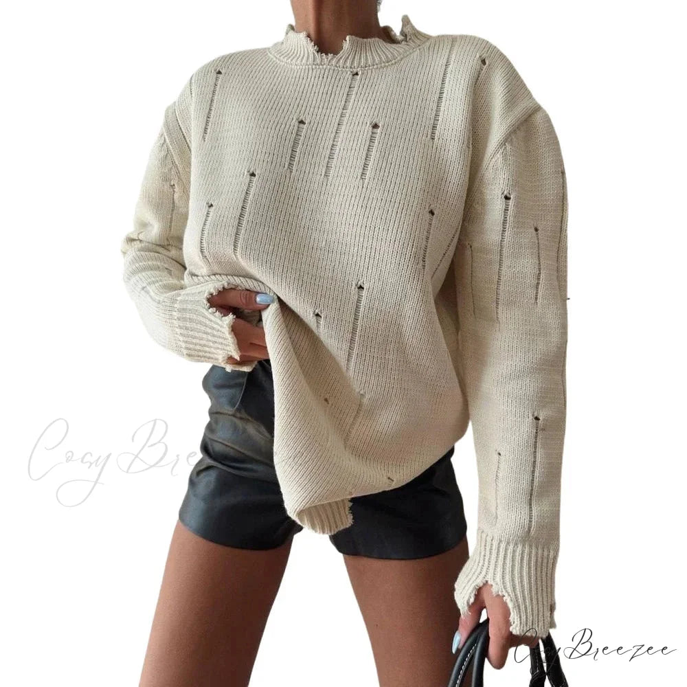Ripped Y2K Casual Long Sleeve Sweater swraters-241228