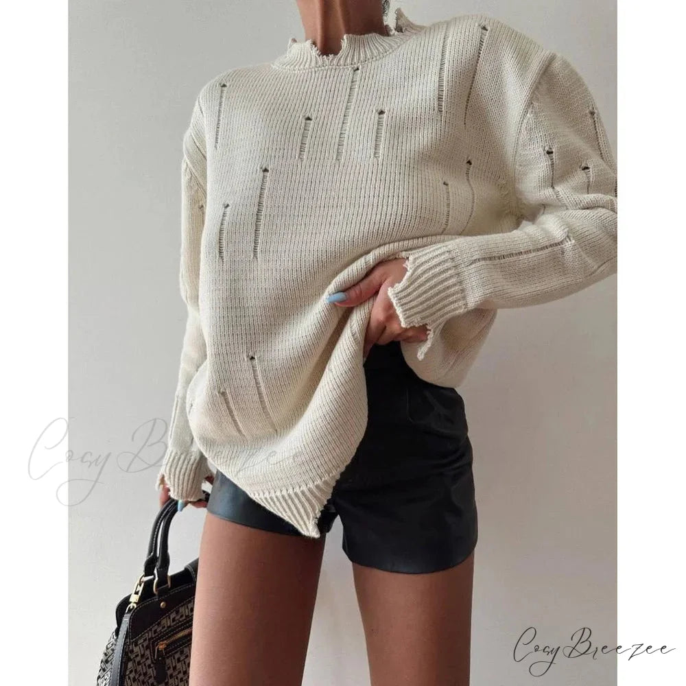 Ripped Y2K Casual Long Sleeve Sweater swraters-241228