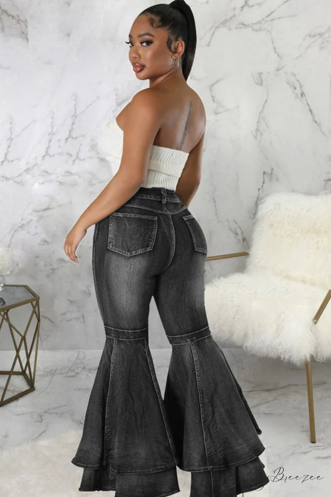 Rise Flares Tiered High Jeans