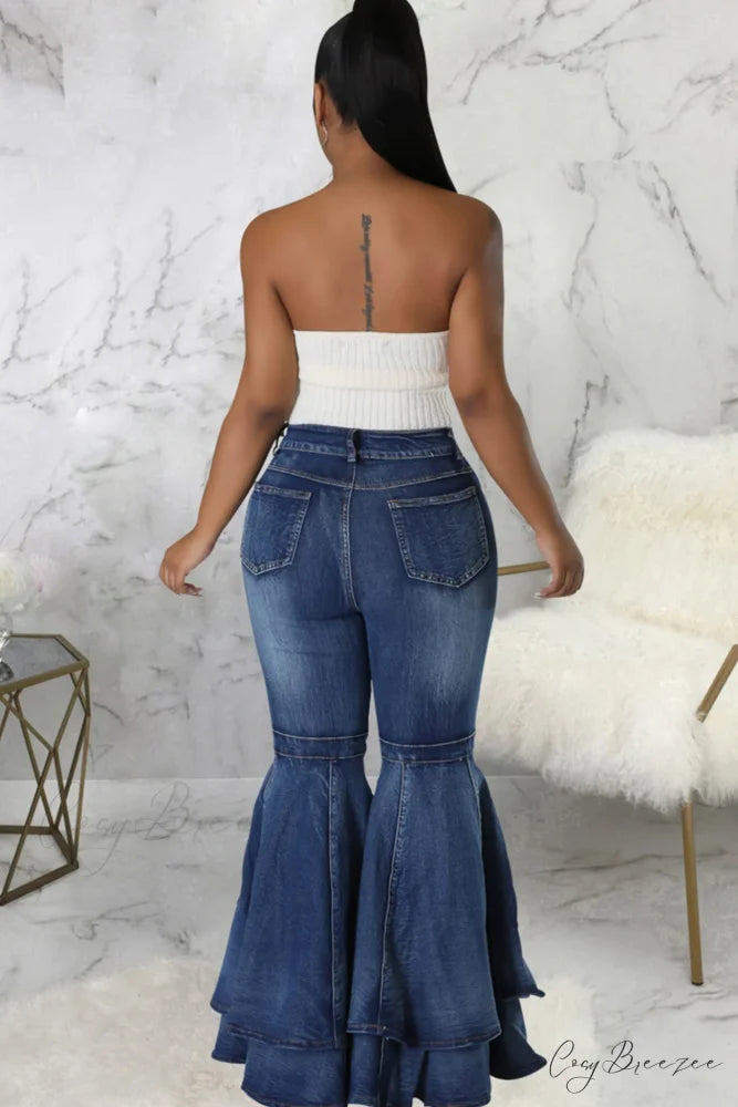 Rise Flares Tiered High Jeans Blue / 2XL