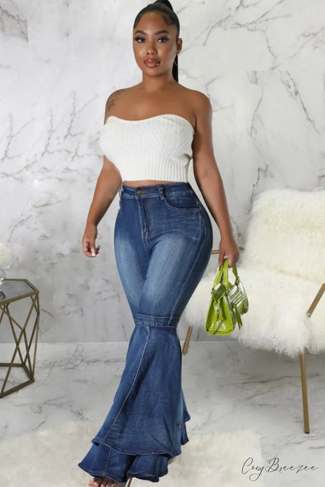 Rise Flares Tiered High Jeans Blue / L